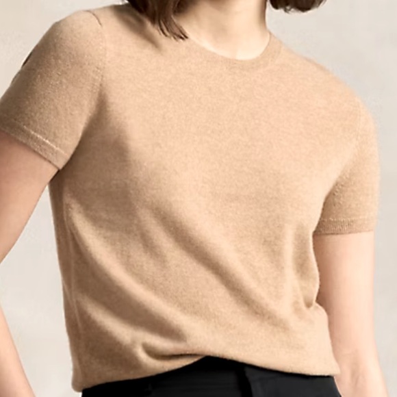 RALPH LAUREN BLACK LABEL 100% Cashmere Tan Vintage Short Sleeve sweater Size S - Picture 1 of 11